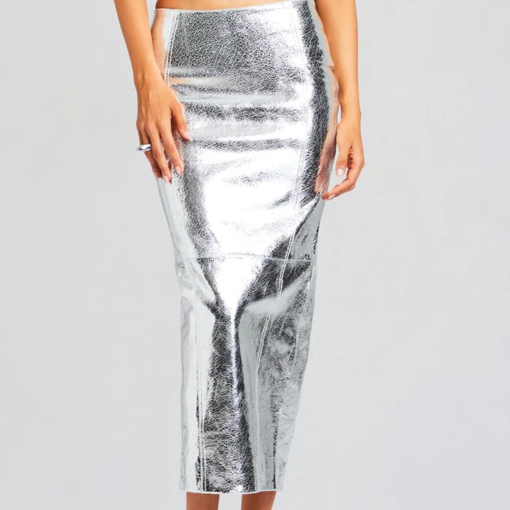 Silver Leather Low Rise Liza Retrofete Skirt - Large NWT - Picture 2 of 11